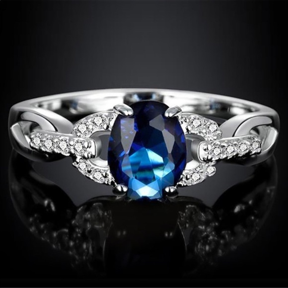 💖 925 Sterling Silver Cushion Cut Sapphire Ring - Picture 3 of 6